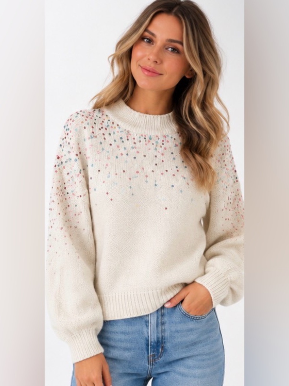 Vine & Love Sequin Mock Neck Sweater Size Small